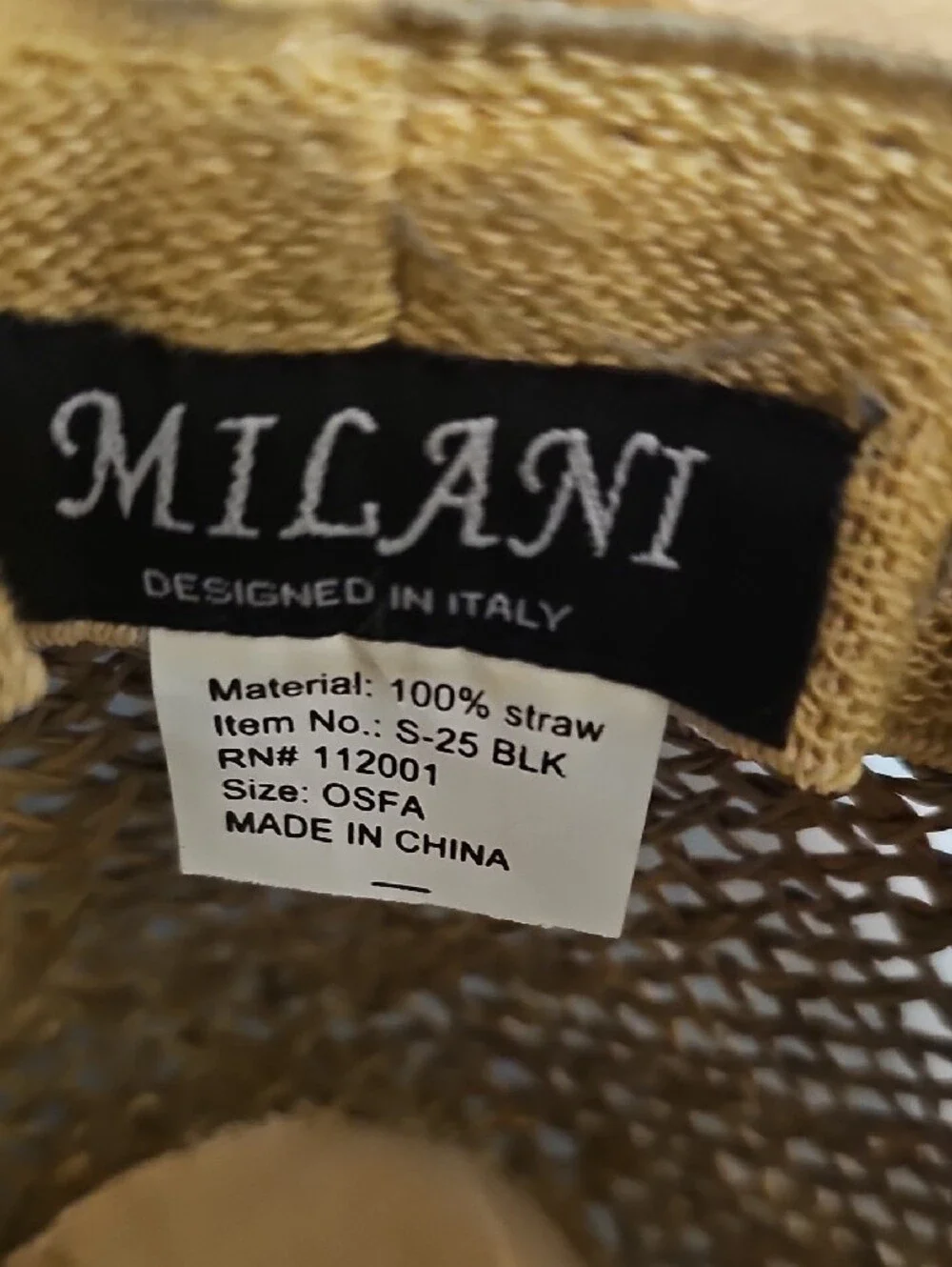 Milani Tan Straw Fedora with Black Band